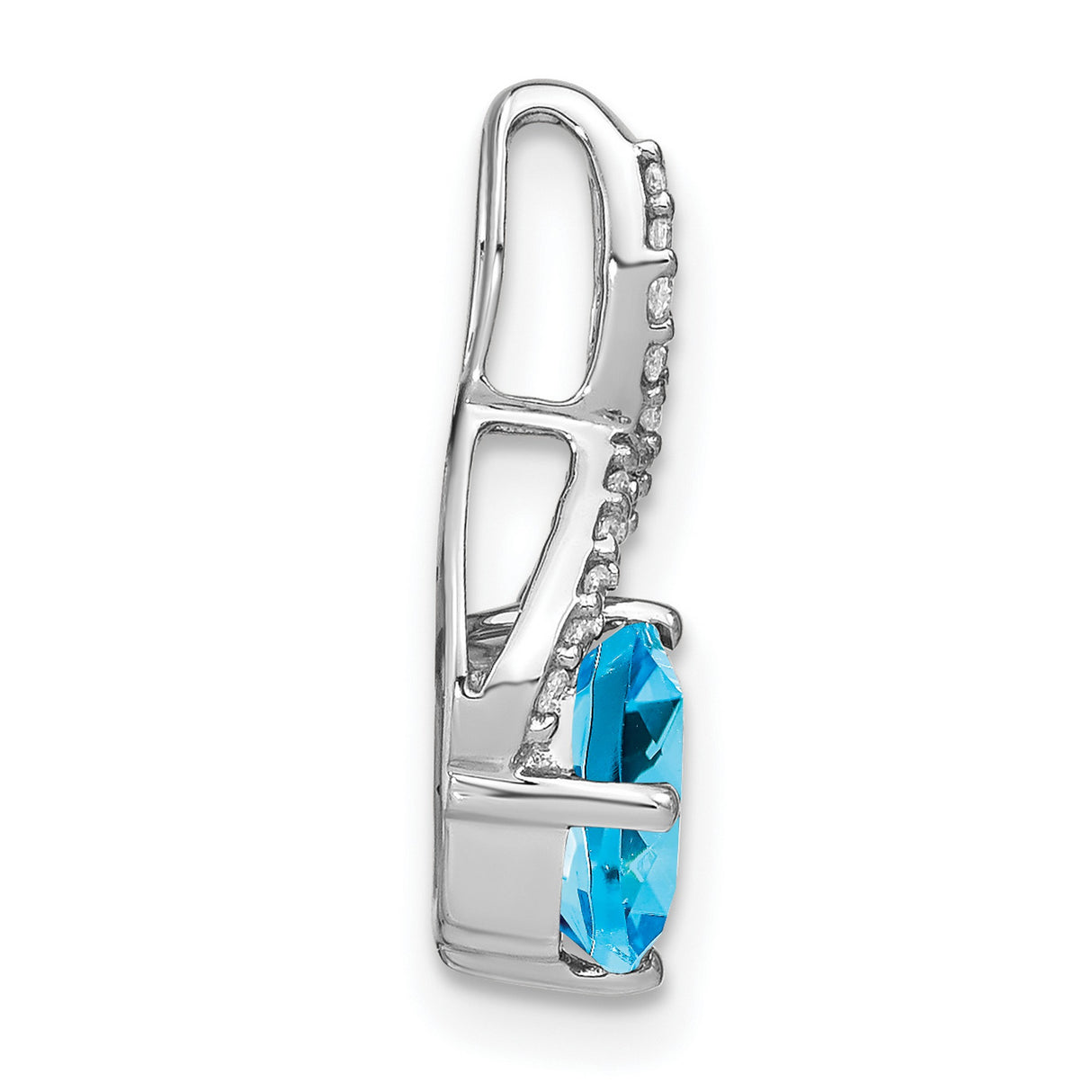 14k White Gold Infinity Pendant with Cushion Cut Swiss Blue Topaz and Diamond Accent