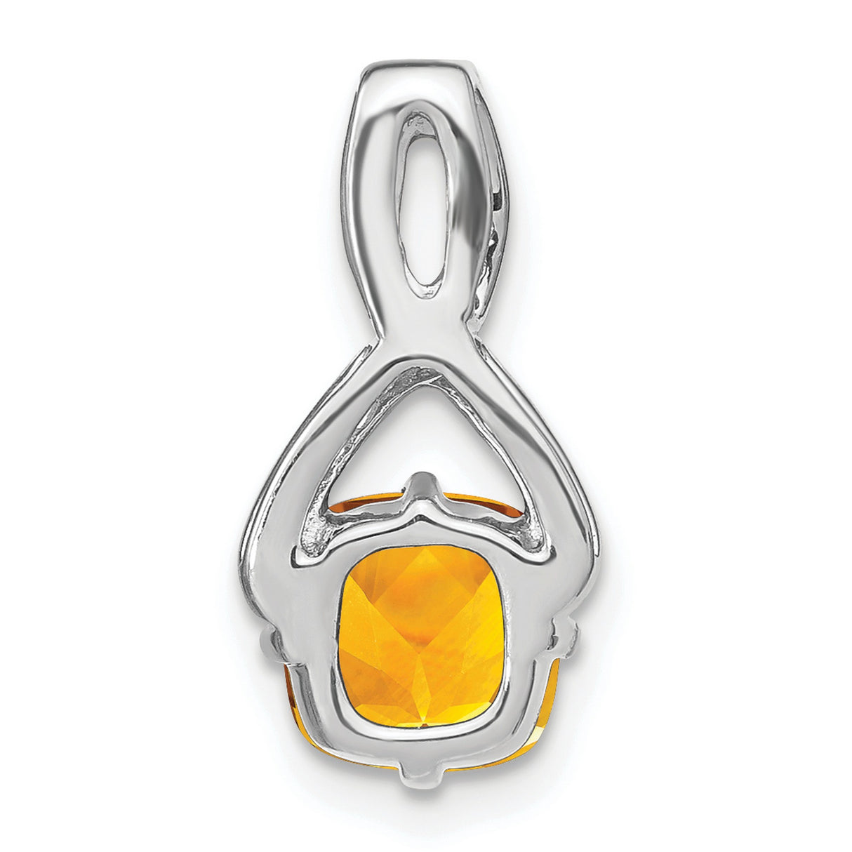 14k White Gold Infinity Pendant with Cushion Cut Citrine and Diamond Accents