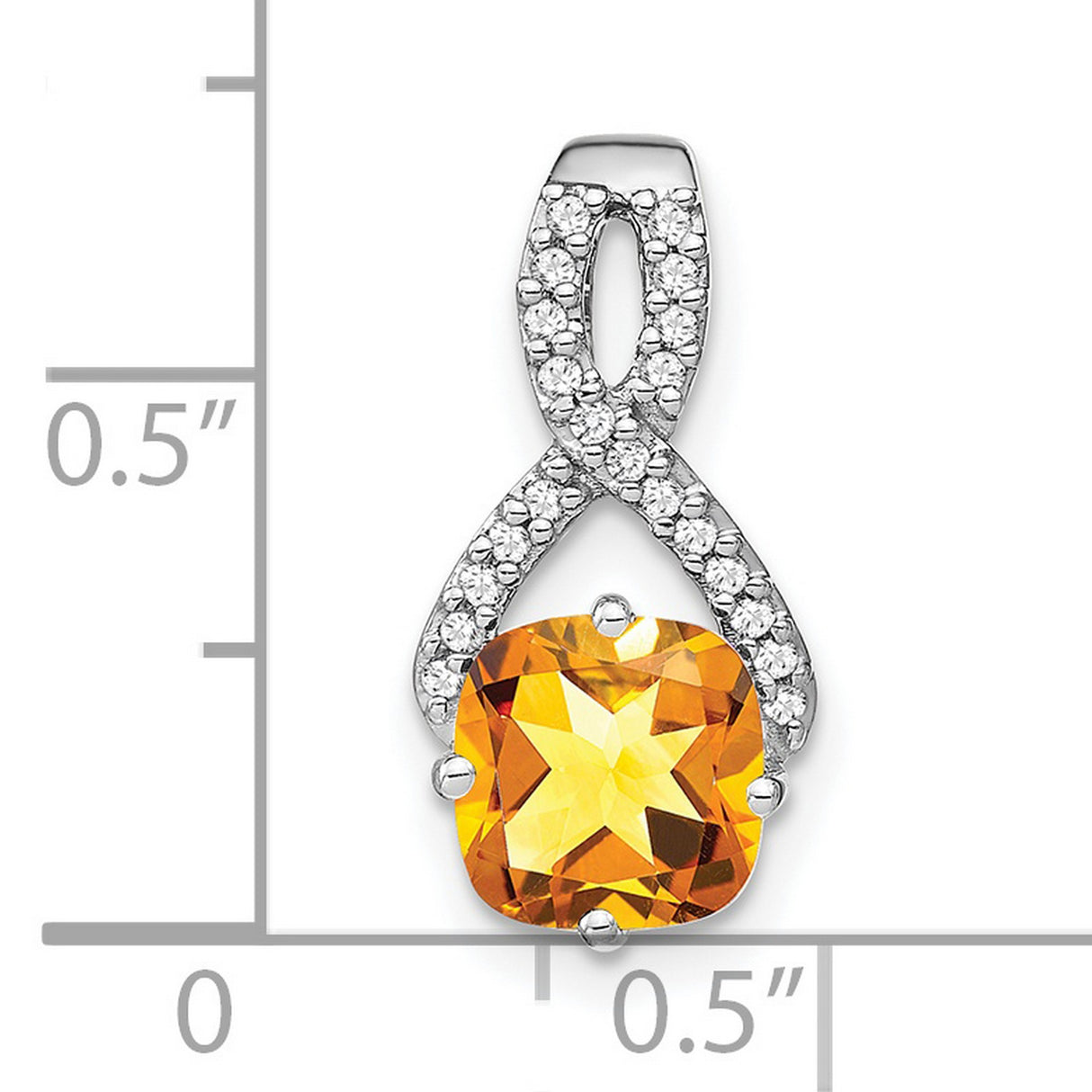 14k White Gold Infinity Pendant with Cushion Cut Citrine and Diamond Accents