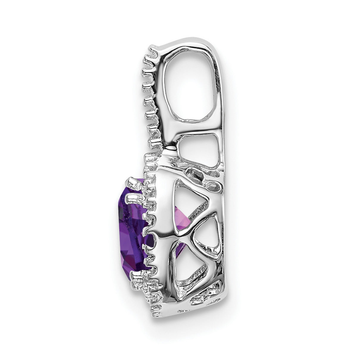 14k White Gold Pendant with Cushion Cut Amethyst and Diamond Halo