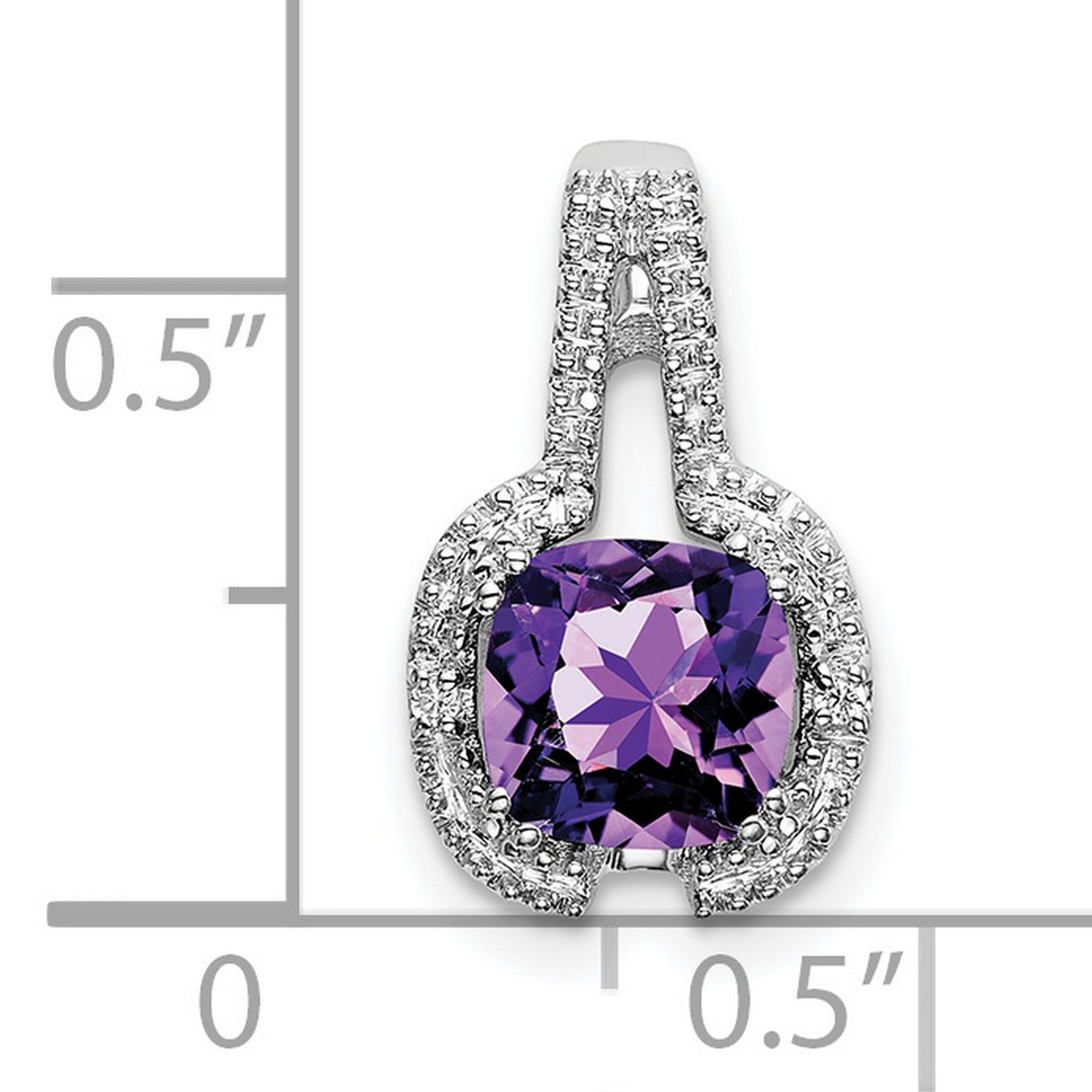 14k White Gold Pendant with Cushion Cut Amethyst and Diamond Halo