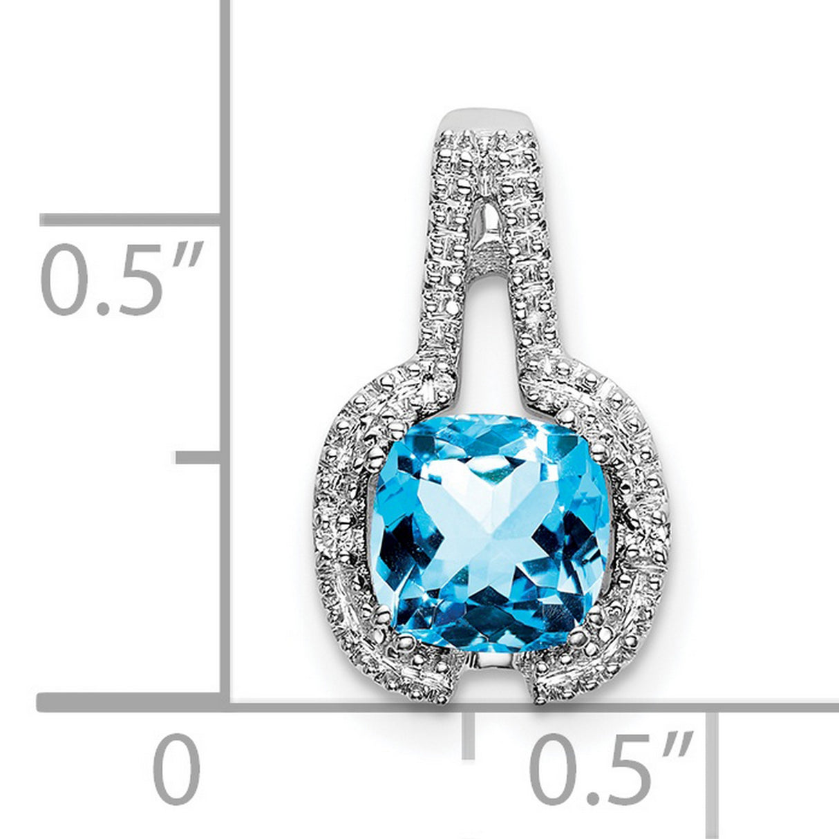 14k White Gold Pendant with Cushion Cut Swiss Blue Topaz and Diamond Halo