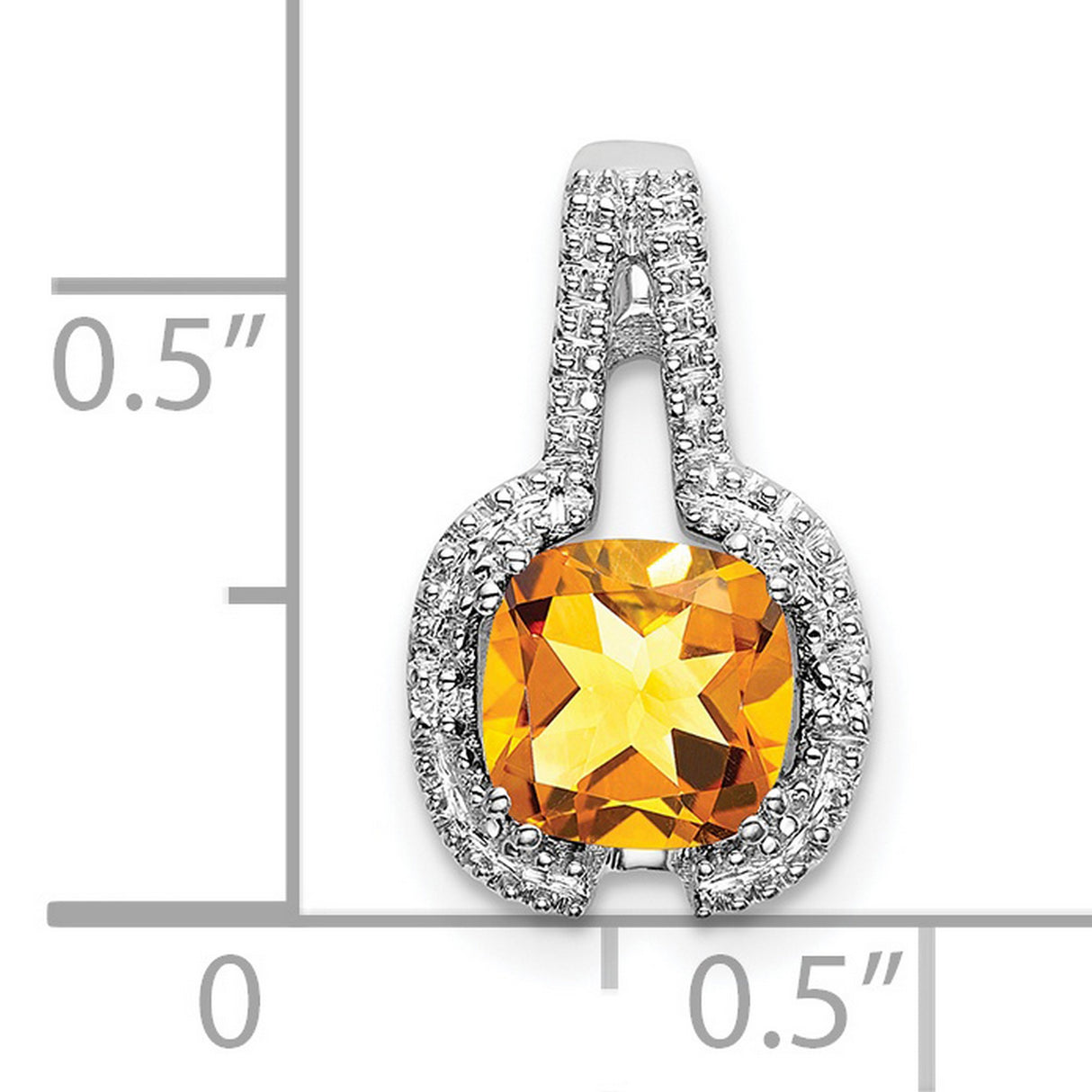 14k White Gold Pendant with Cushion Cut Citrine and Diamond Accents, Horseshoe Charm Design