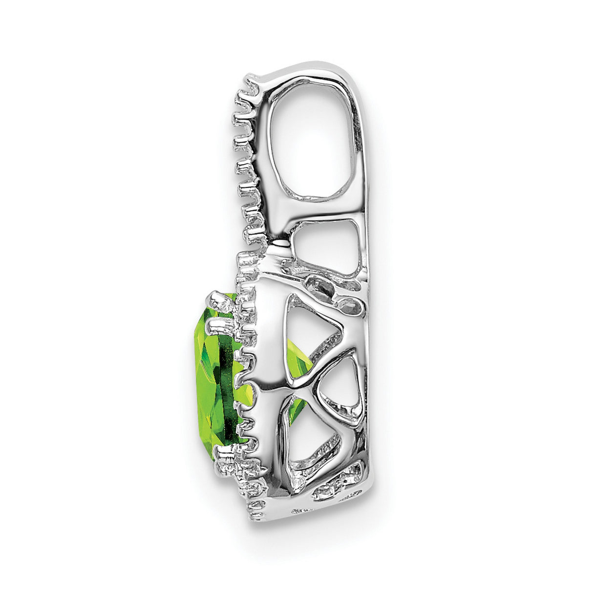 14k White Gold Pendant with Cushion Cut Peridot and Diamond Halo Accent