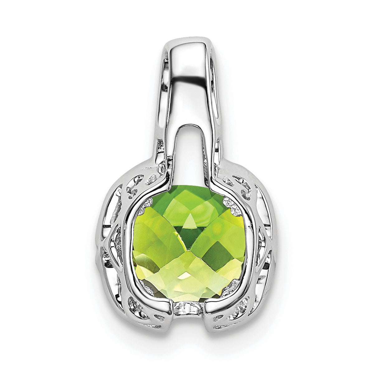 14k White Gold Pendant with Cushion Cut Peridot and Diamond Halo Accent