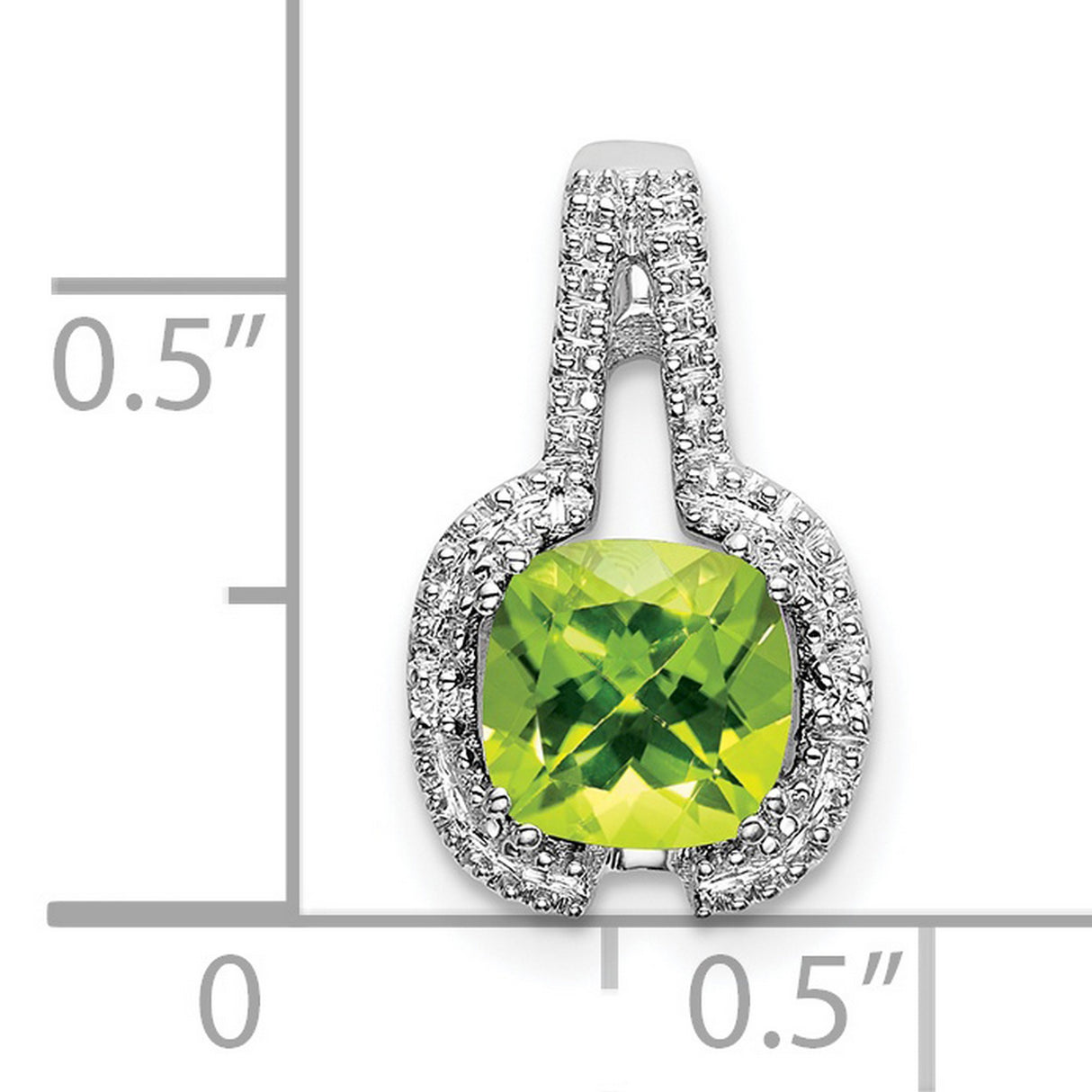 14k White Gold Pendant with Cushion Cut Peridot and Diamond Halo Accent