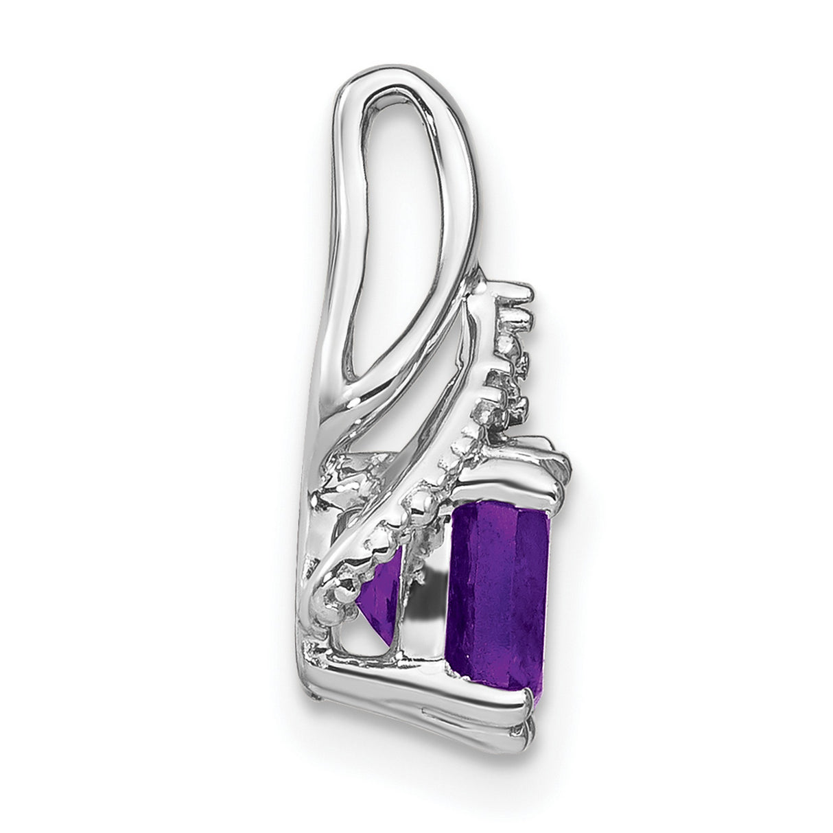 14k White Gold Pendant with Cushion Cut Amethyst and Diamonds, Vintage Inspired Design