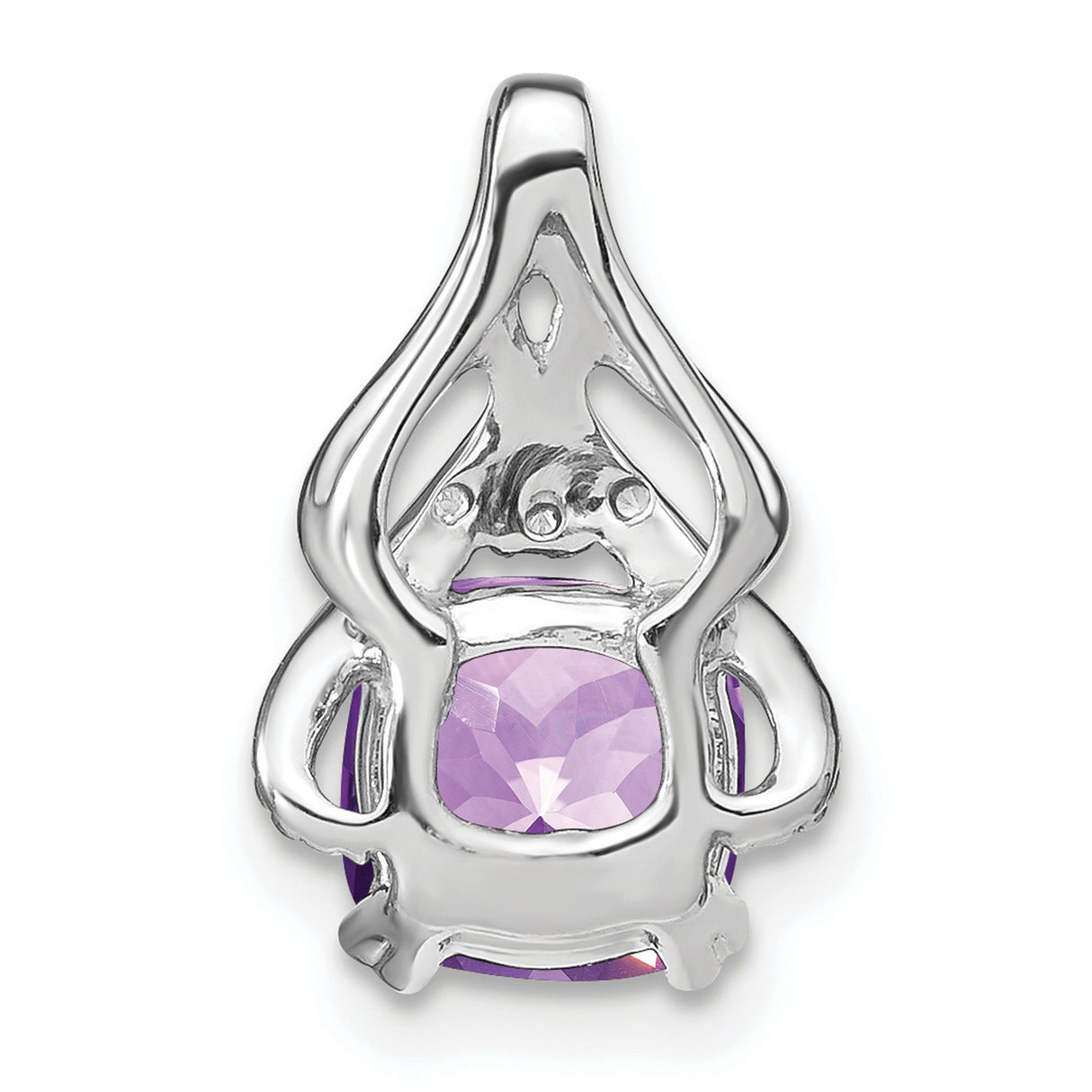 14k White Gold Pendant with Cushion Cut Amethyst and Diamonds, Vintage Inspired Design