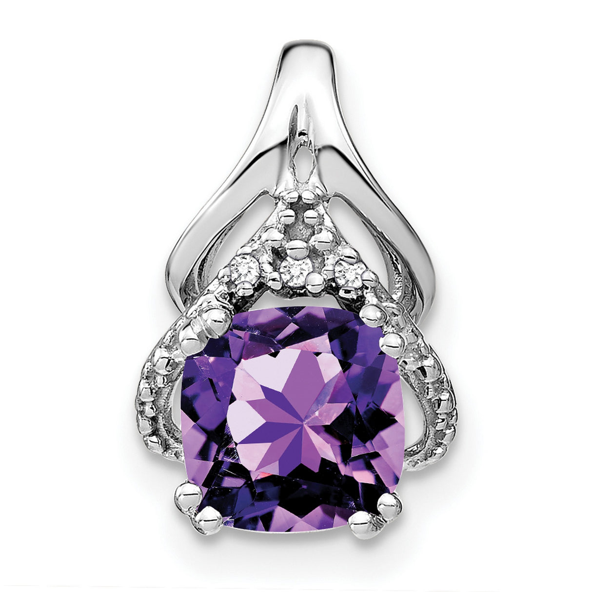 14k White Gold Pendant with Cushion Cut Amethyst and Diamonds, Vintage Inspired Design
