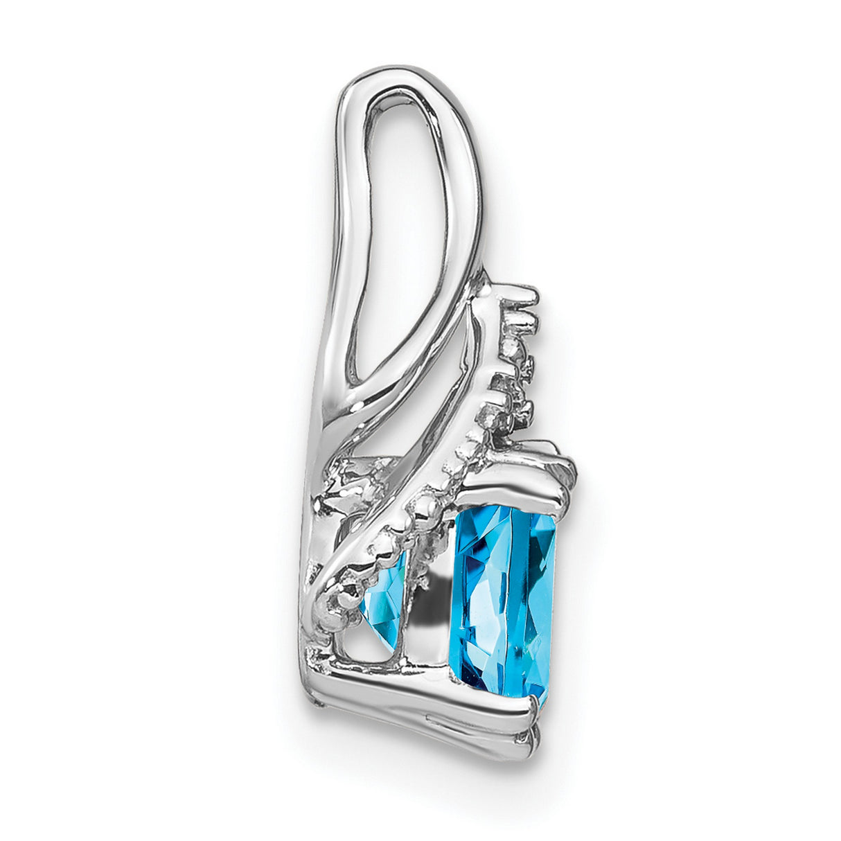 14k White Gold Pendant with Cushion Cut Swiss Blue Topaz and Diamond Accents