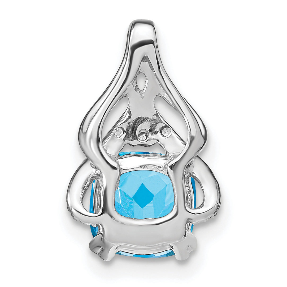 14k White Gold Pendant with Cushion Cut Swiss Blue Topaz and Diamond Accents
