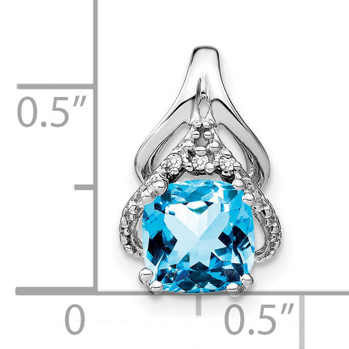 14k White Gold Pendant with Cushion Cut Swiss Blue Topaz and Diamond Accents