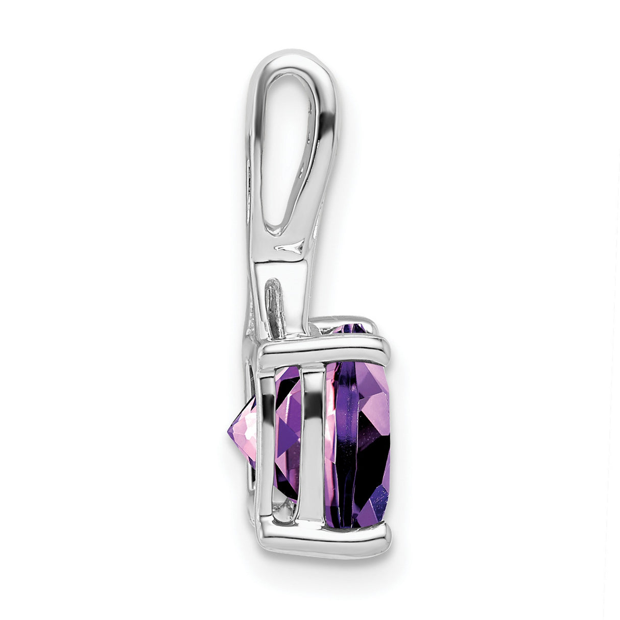 14k White Gold Pendant with Cushion Cut Amethyst and Diamond Bail, February Birthstone Jewelry