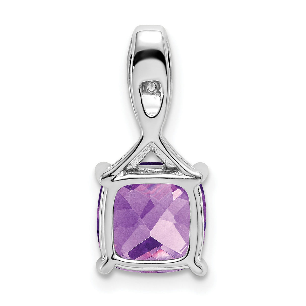 14k White Gold Pendant with Cushion Cut Amethyst and Diamond Bail, February Birthstone Jewelry