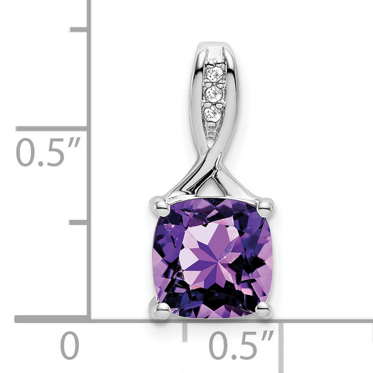 14k White Gold Pendant with Cushion Cut Amethyst and Diamond Bail, February Birthstone Jewelry