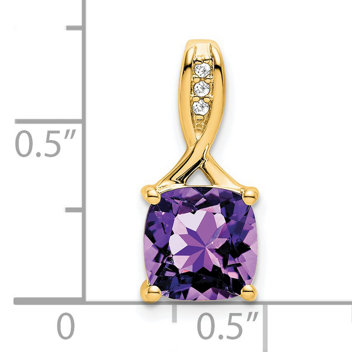 14k Yellow Gold Pendant with Cushion Cut Amethyst and Diamond Accents for Women
