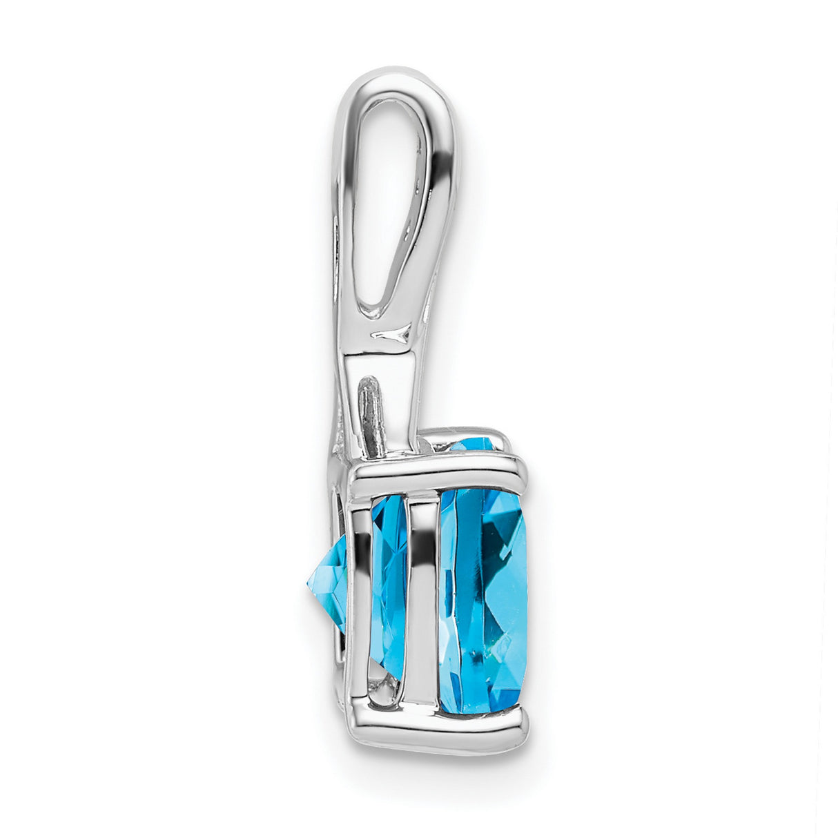 14k White Gold Pendant with Cushion Cut Swiss Blue Topaz and Diamond Accent Bail