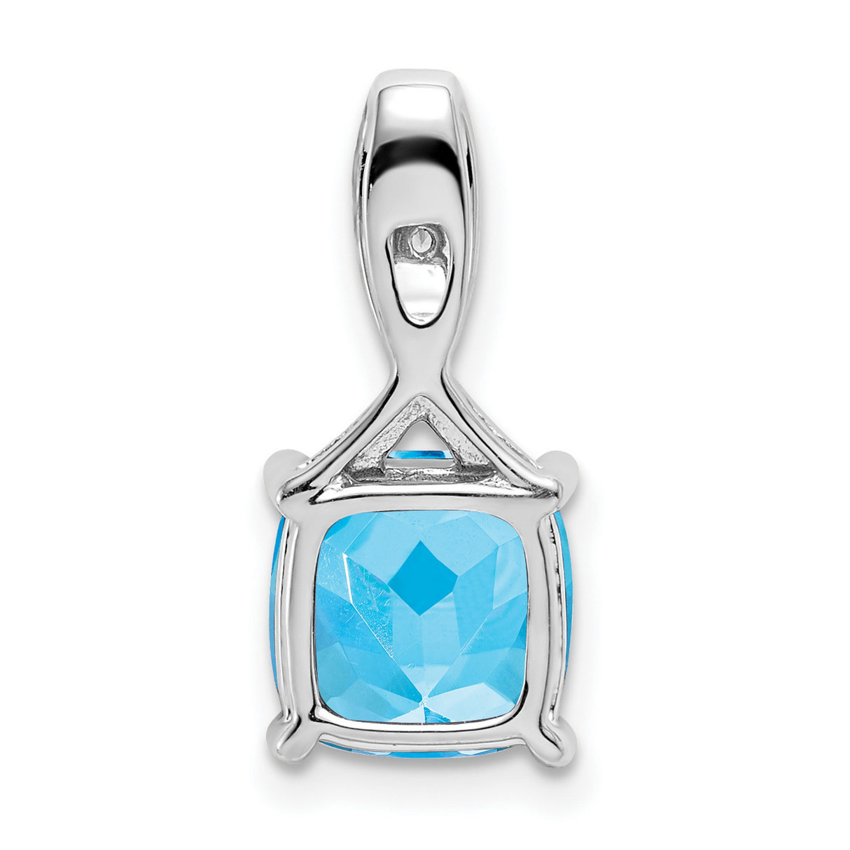 14k White Gold Pendant with Cushion Cut Swiss Blue Topaz and Diamond Accent Bail