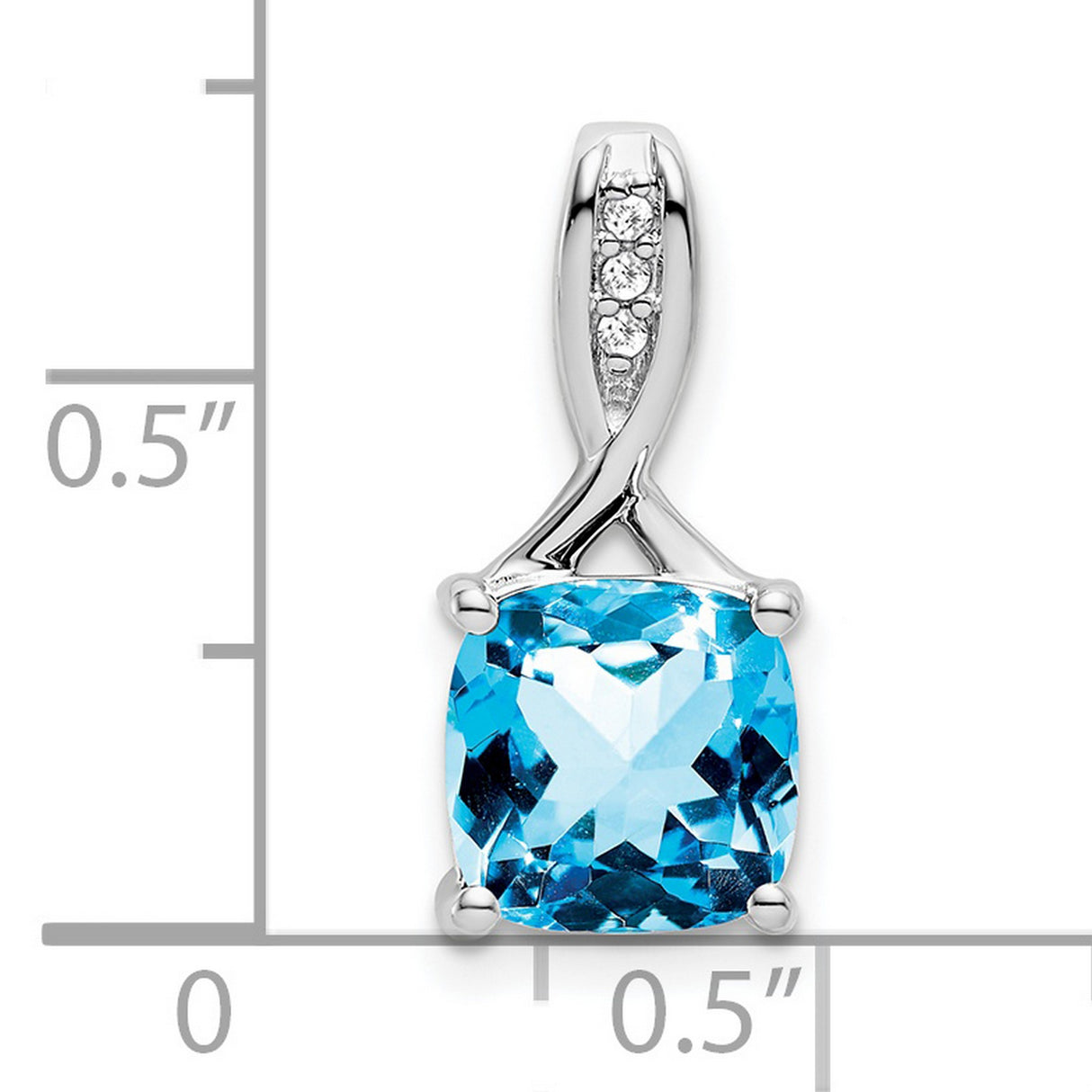 14k White Gold Pendant with Cushion Cut Swiss Blue Topaz and Diamond Accent Bail