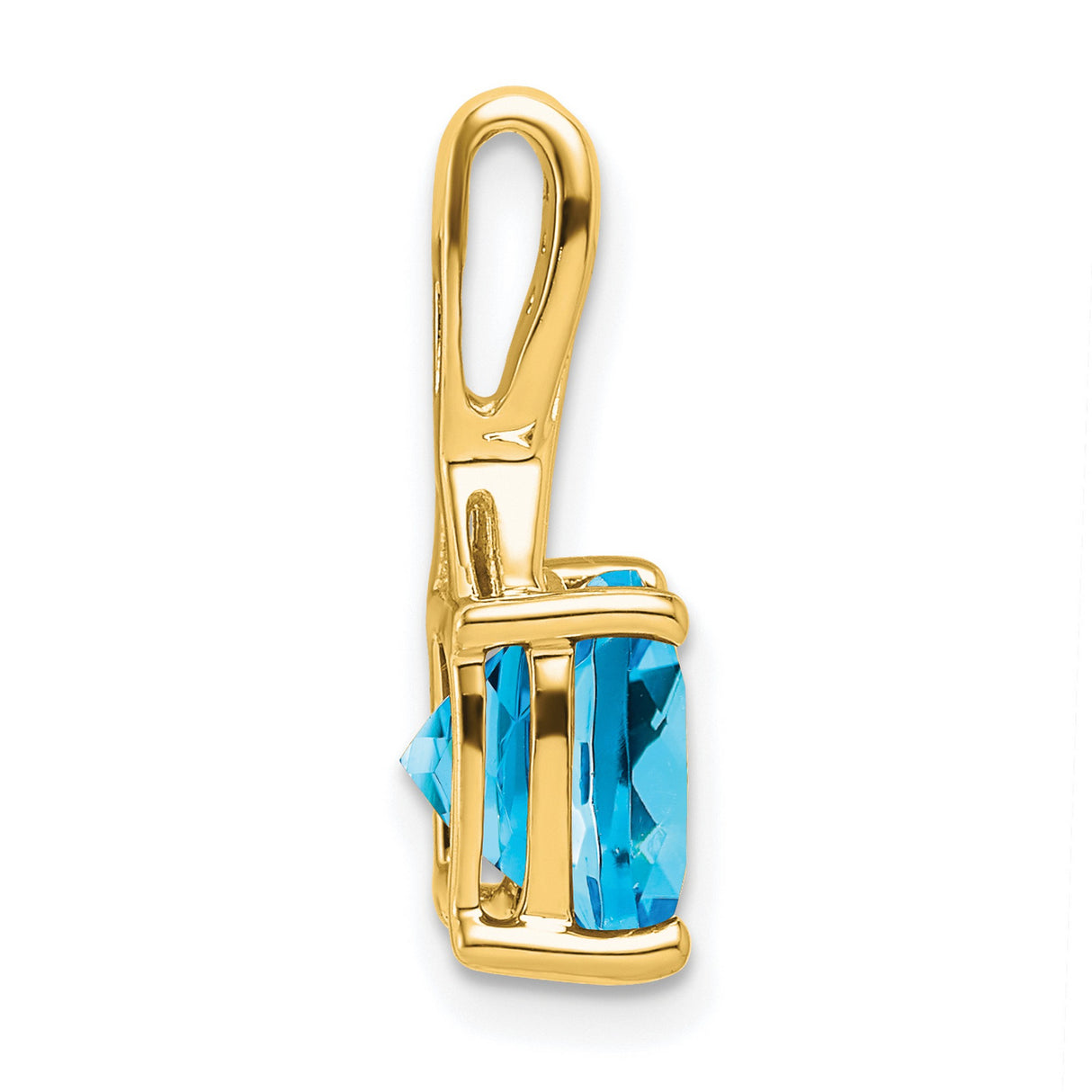 14k Yellow Gold Pendant with Cushion Cut Swiss Blue Topaz and Diamond Bail