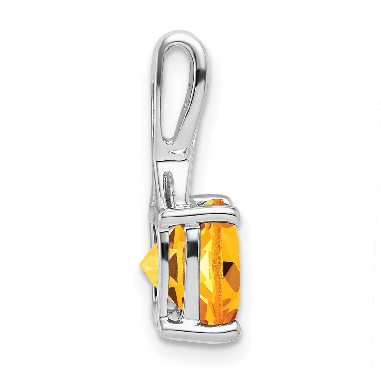 14k White Gold Pendant with Cushion Cut Citrine and Diamond Accents, Twist Bail Design