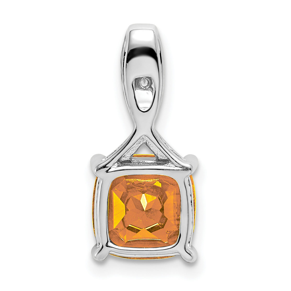 14k White Gold Pendant with Cushion Cut Citrine and Diamond Accents, Twist Bail Design