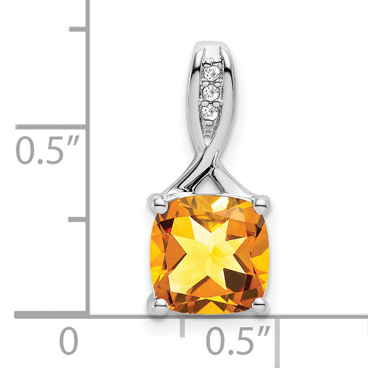 14k White Gold Pendant with Cushion Cut Citrine and Diamond Accents, Twist Bail Design