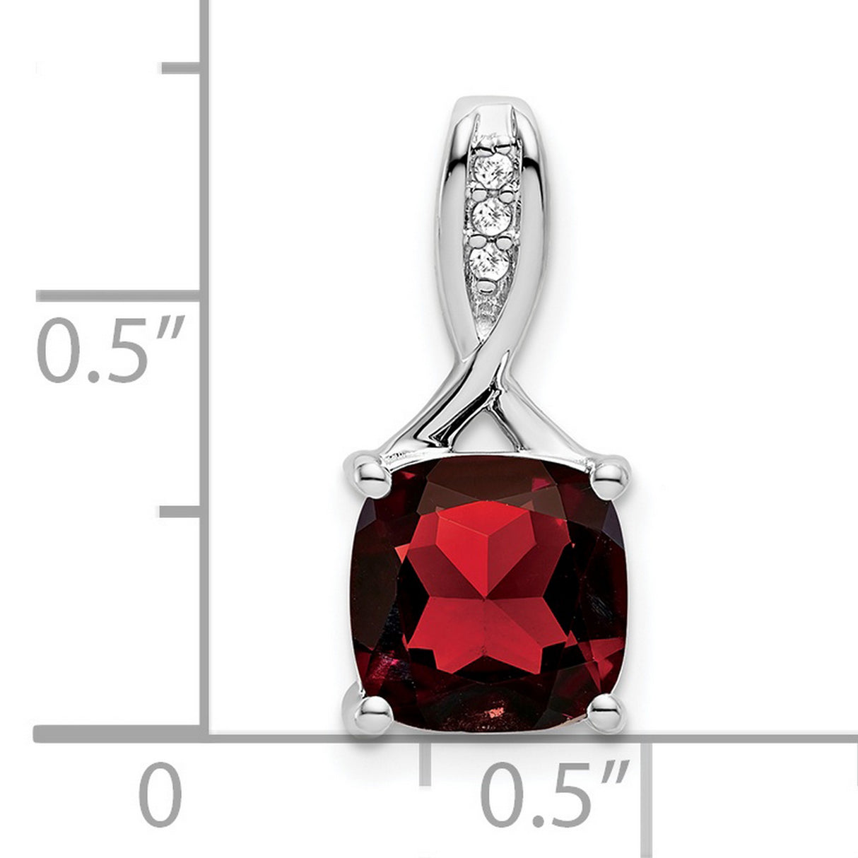 Cushion Garnet and Diamond Charm Pendant in Real 14k White Gold