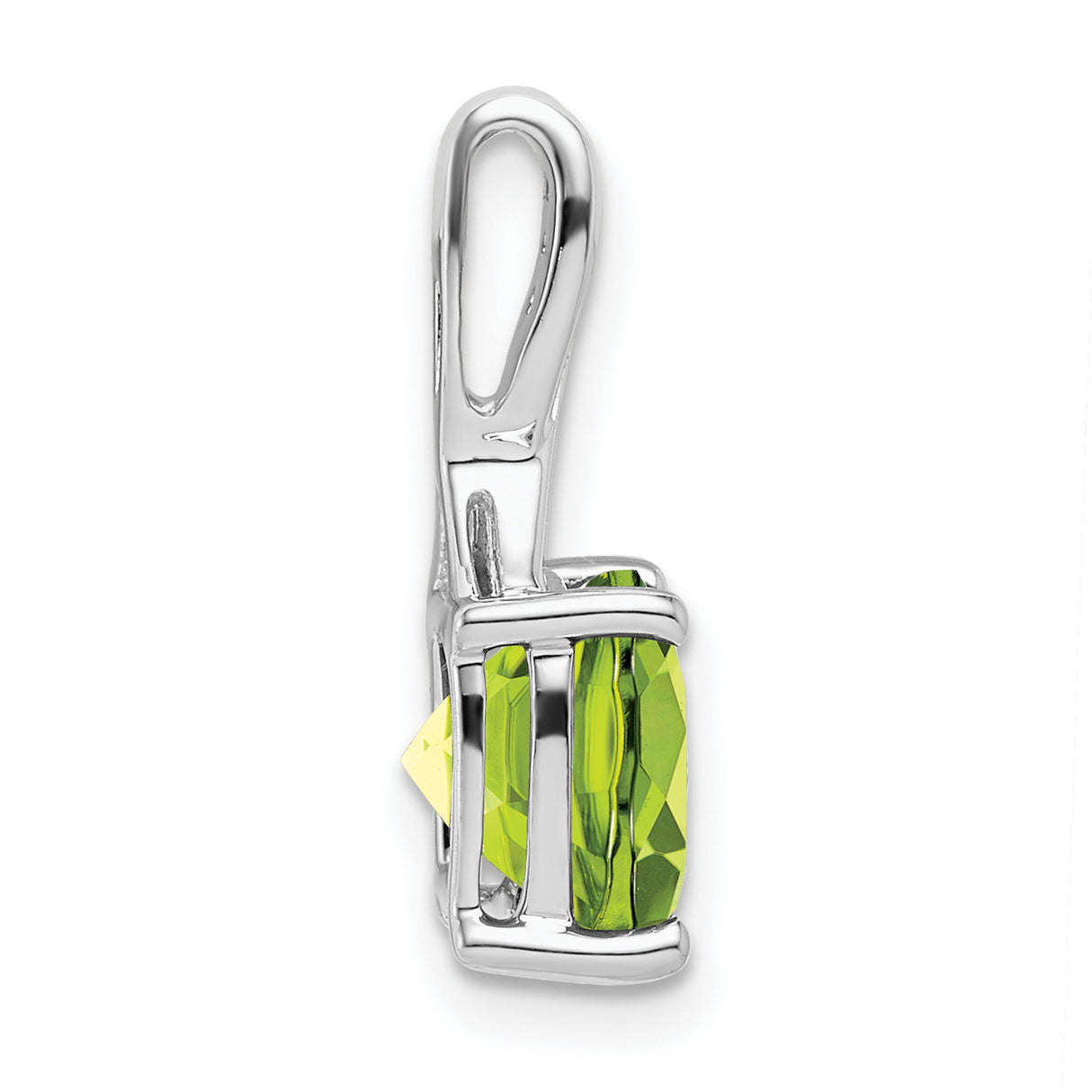 14k White Gold Pendant with Cushion Cut Peridot and Diamond Accented Bail, Twisted Setting