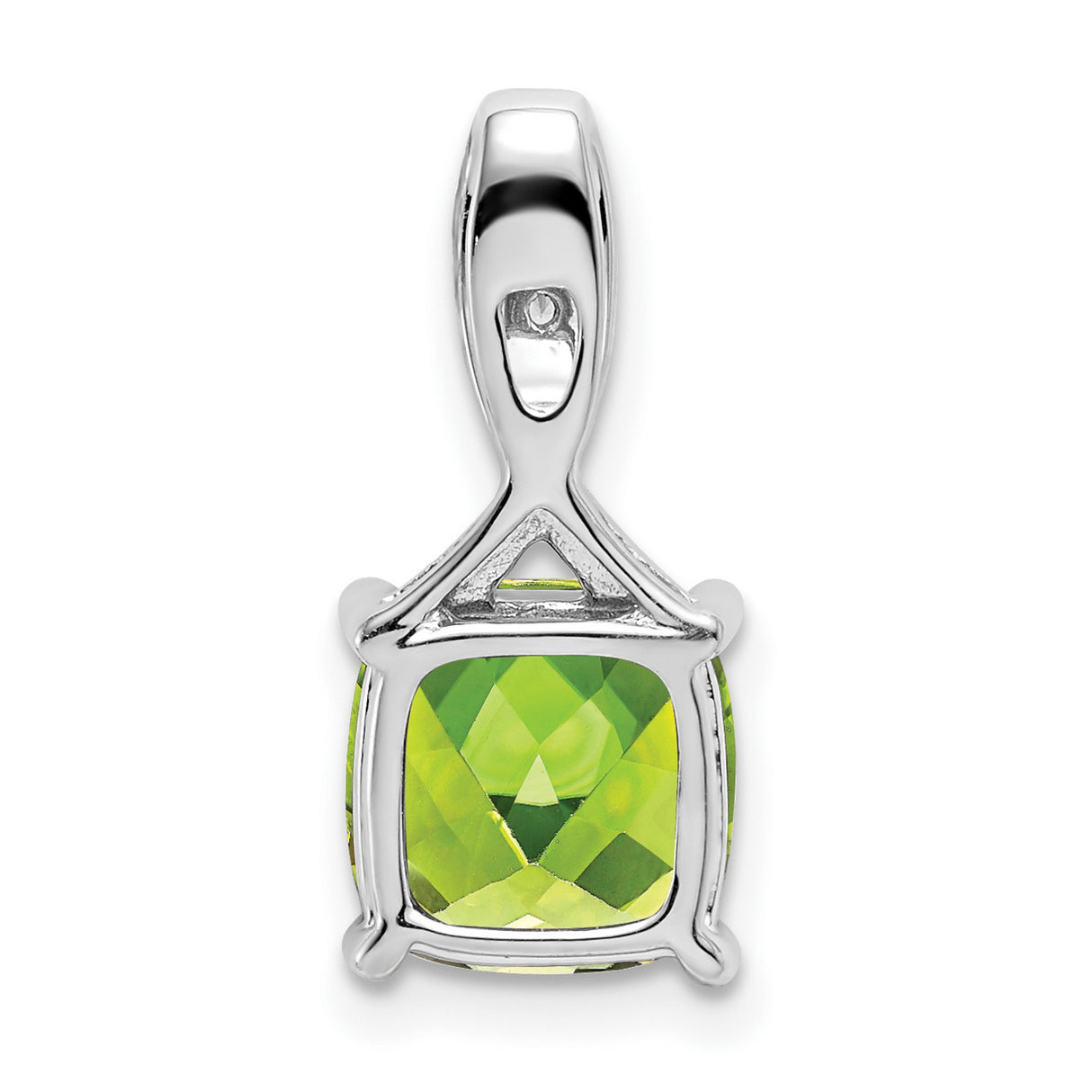 14k White Gold Pendant with Cushion Cut Peridot and Diamond Accented Bail, Twisted Setting
