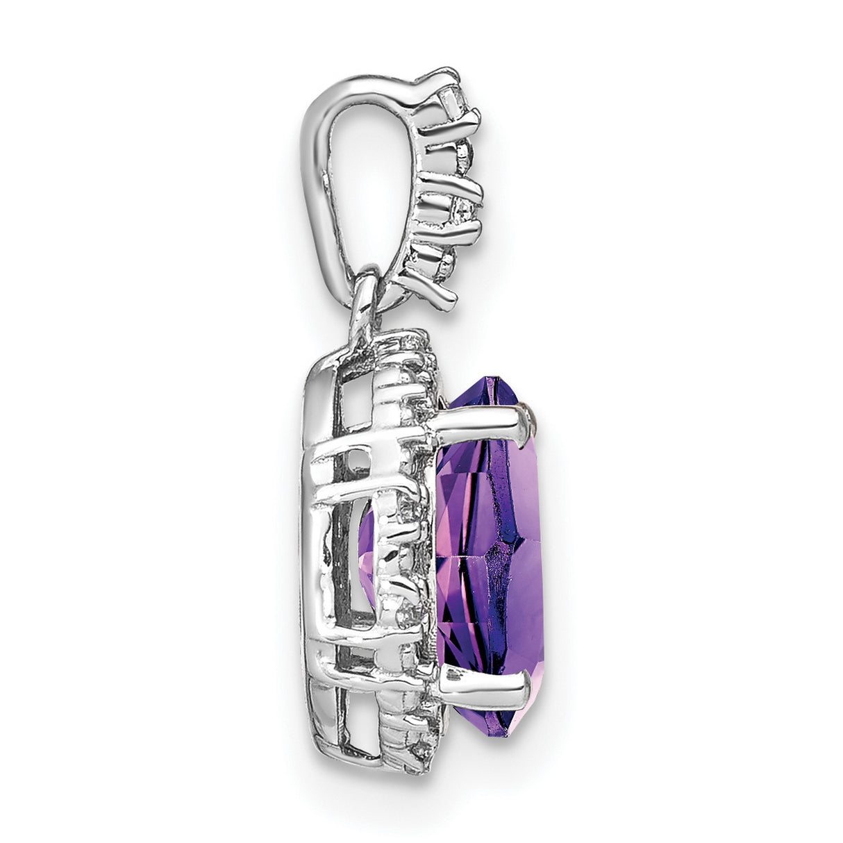 14k White Gold Pendant with Oval Amethyst and Diamond Halo, February Birthstone Jewelry