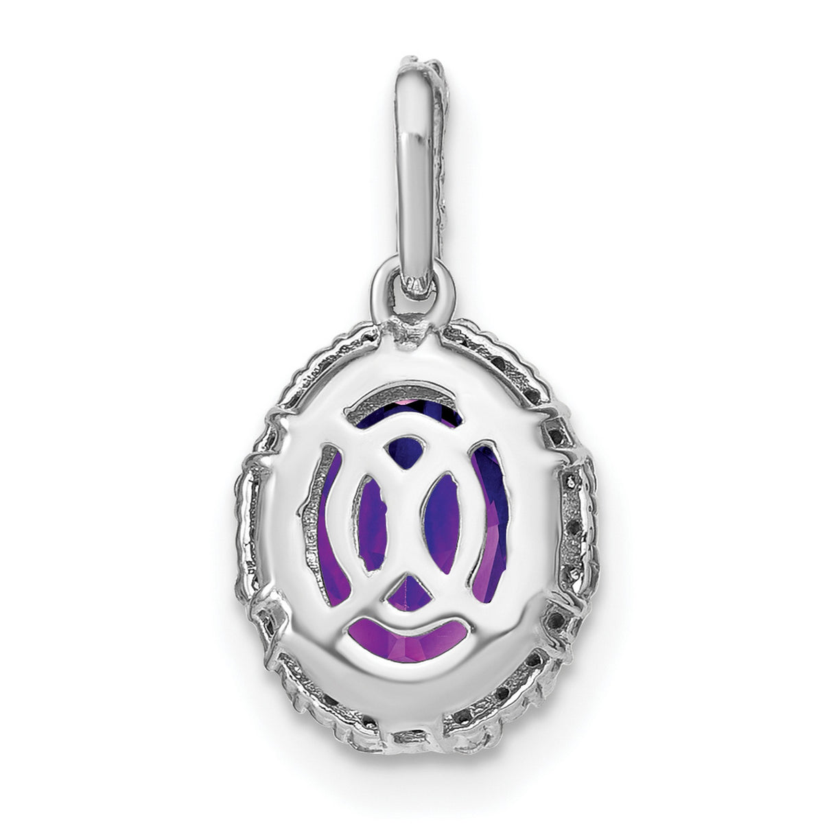 14k White Gold Pendant with Oval Amethyst and Diamond Halo, February Birthstone Jewelry