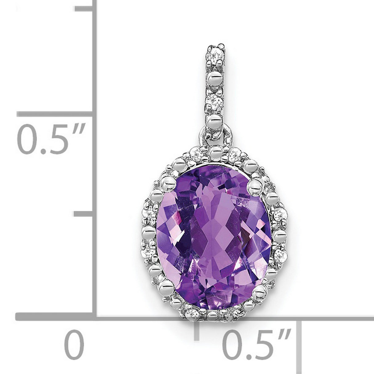 14k White Gold Pendant with Oval Amethyst and Diamond Halo, February Birthstone Jewelry