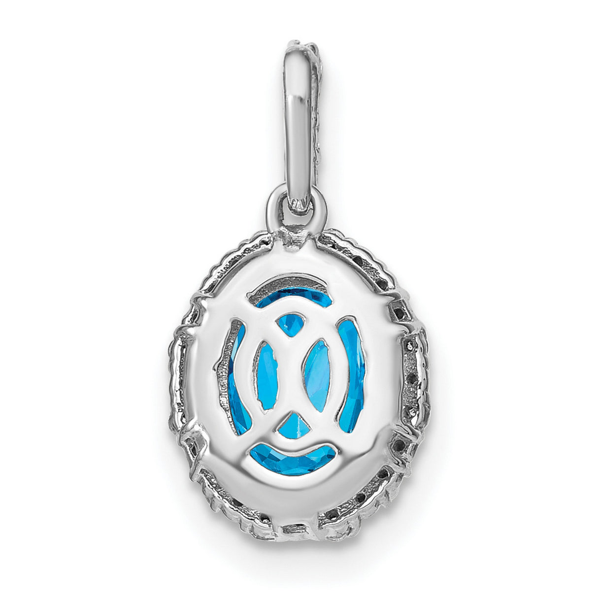 14k White Gold Pendant with Oval Swiss Blue Topaz and Diamond Halo