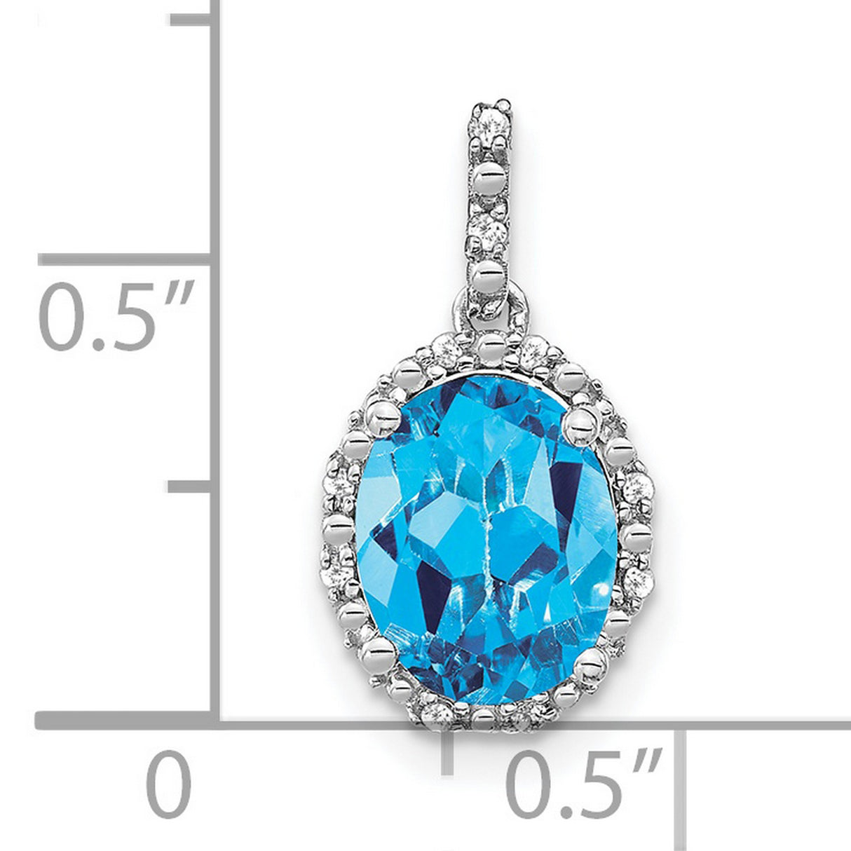 14k White Gold Pendant with Oval Swiss Blue Topaz and Diamond Halo