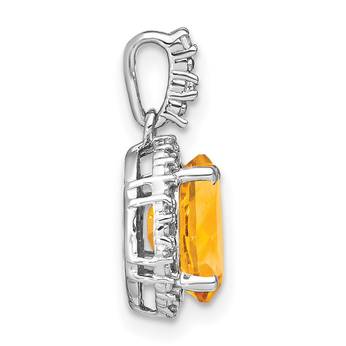 14k White Gold Citrine and Diamond Halo Pendant, November Birthstone Jewelry for Women