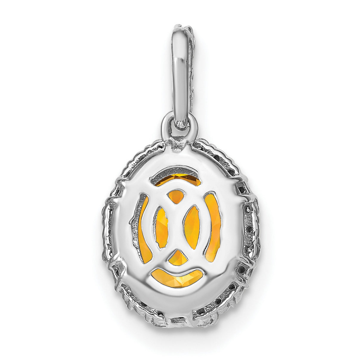 14k White Gold Citrine and Diamond Halo Pendant, November Birthstone Jewelry for Women