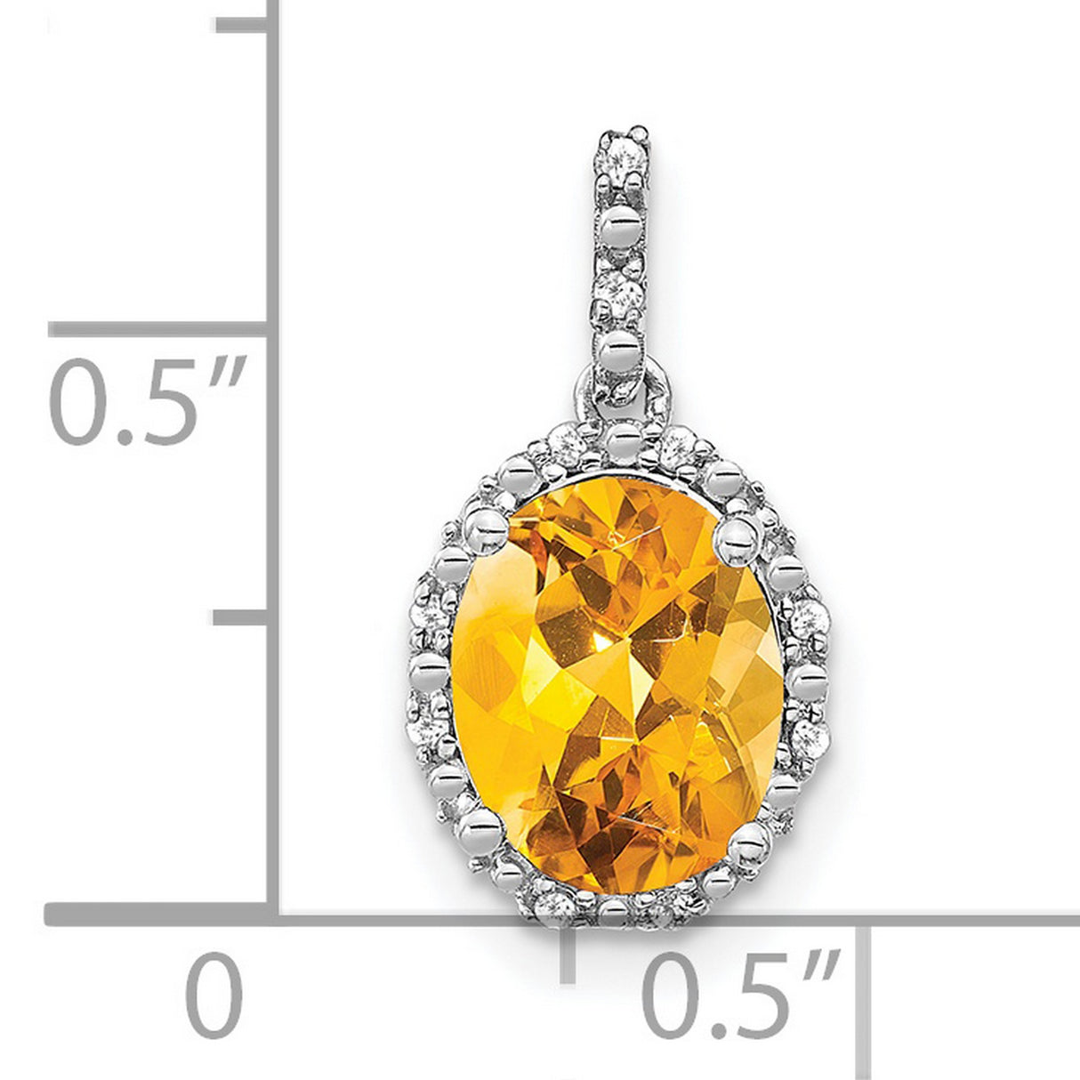 14k White Gold Citrine and Diamond Halo Pendant, November Birthstone Jewelry for Women