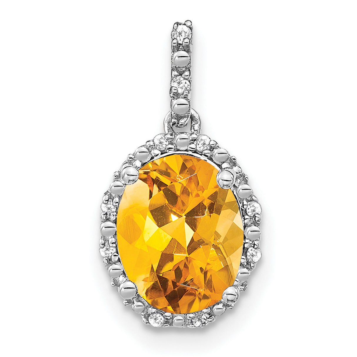 14k White Gold Citrine and Diamond Halo Pendant, November Birthstone Jewelry for Women