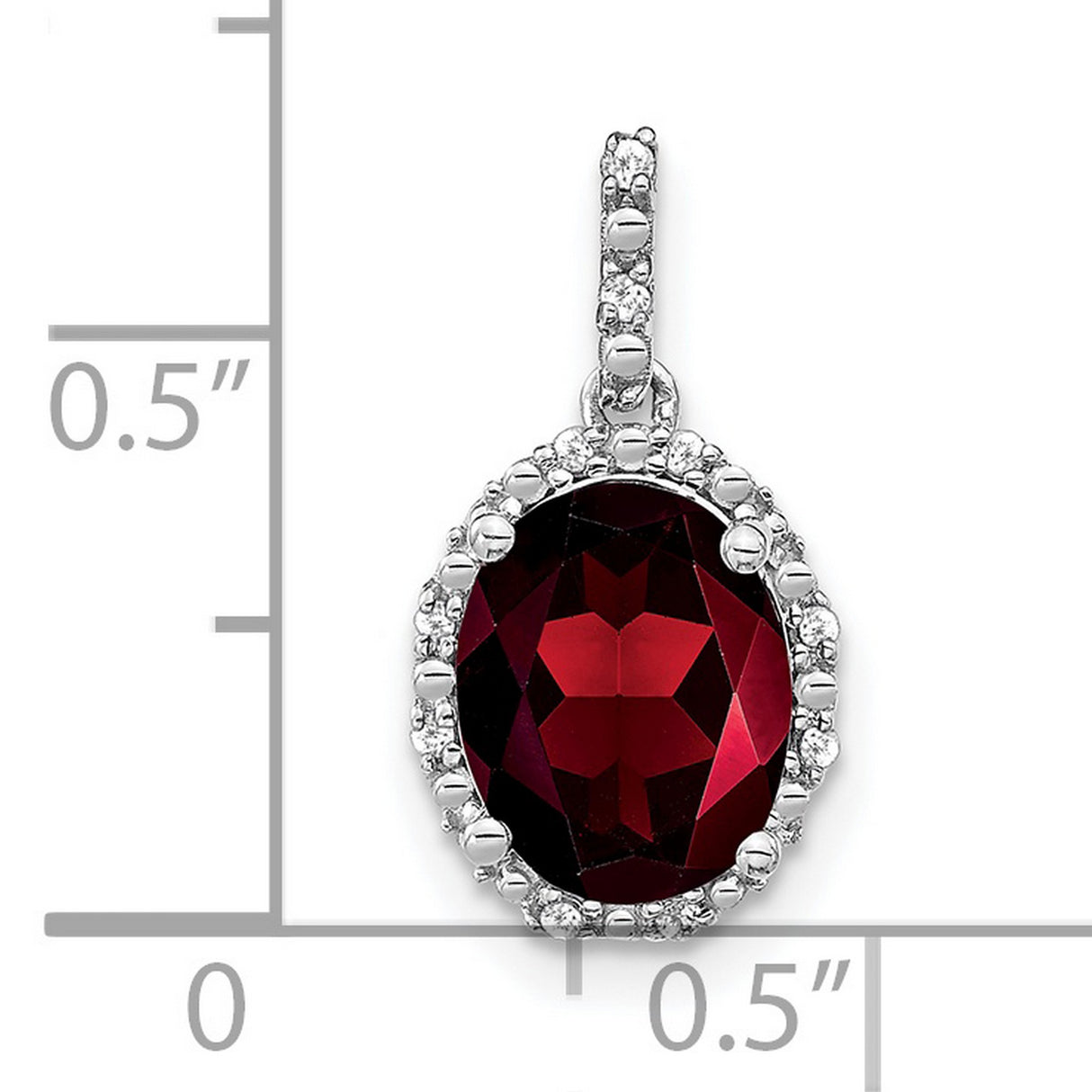 14k White Gold Garnet Pendant with Diamond Halo, Oval January Birthstone Necklace for Women