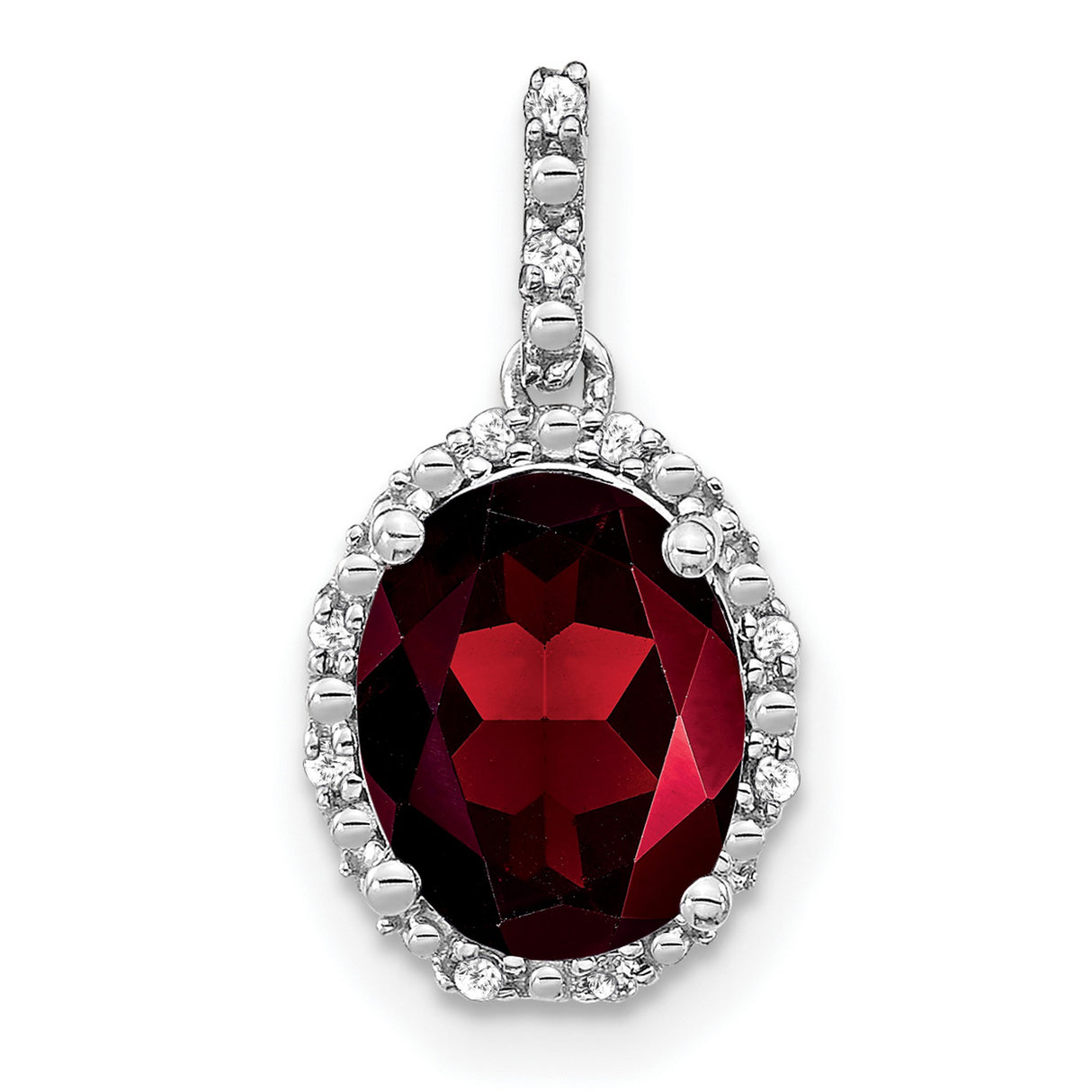 14k White Gold Garnet Pendant with Diamond Halo, Oval January Birthstone Necklace for Women