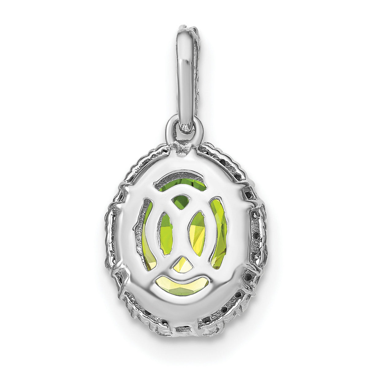 14k White Gold Peridot Pendant with Diamond Accents, Oval Halo Design