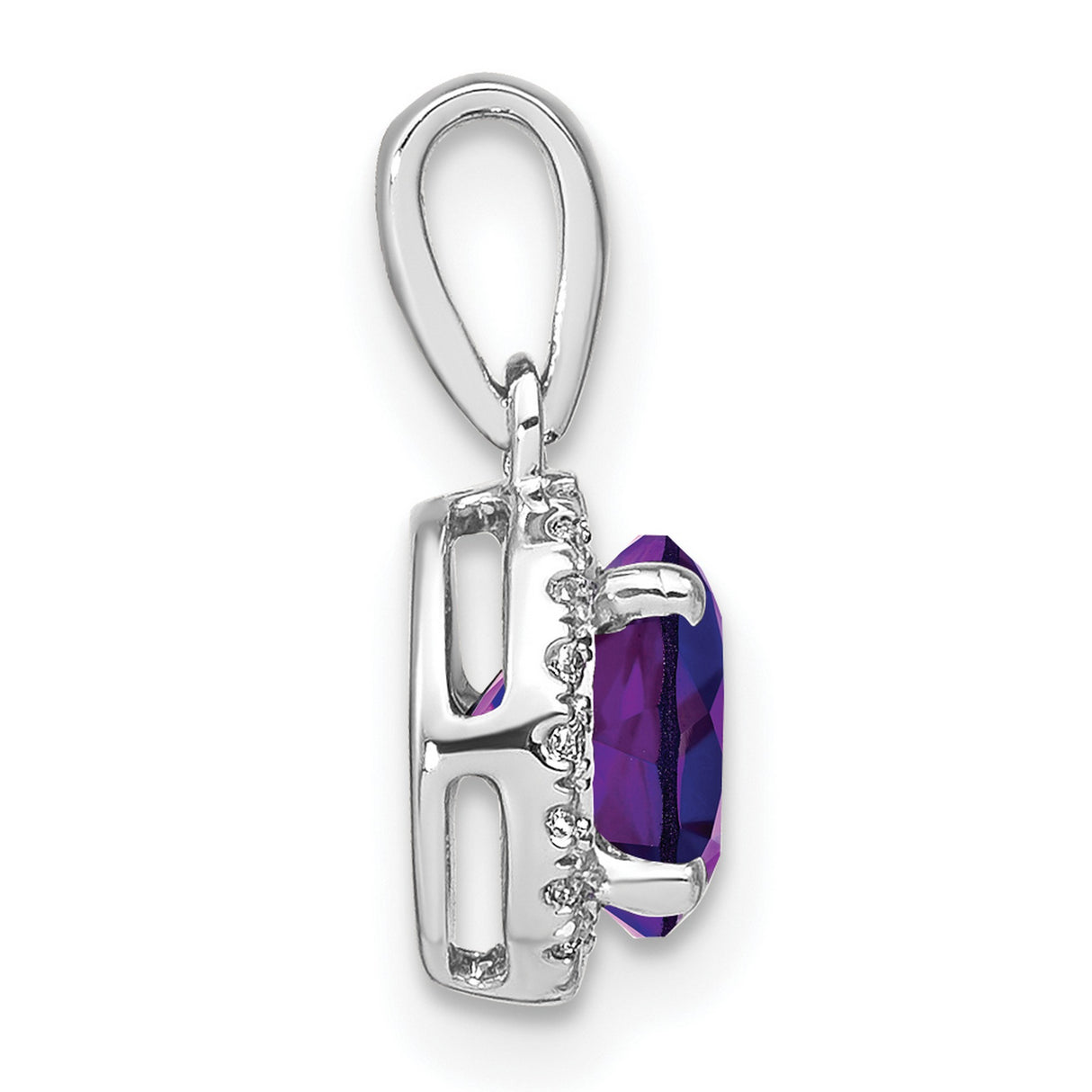 14k White Gold Pendant with Amethyst and Diamond Halo