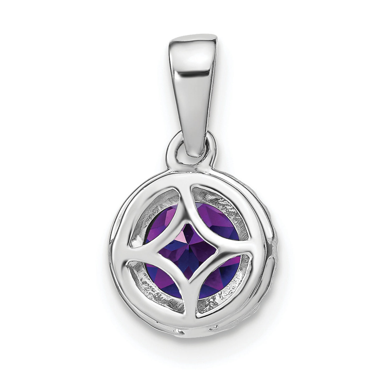 14k White Gold Pendant with Amethyst and Diamond Halo