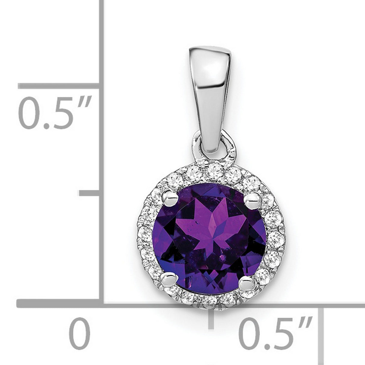 14k White Gold Pendant with Amethyst and Diamond Halo