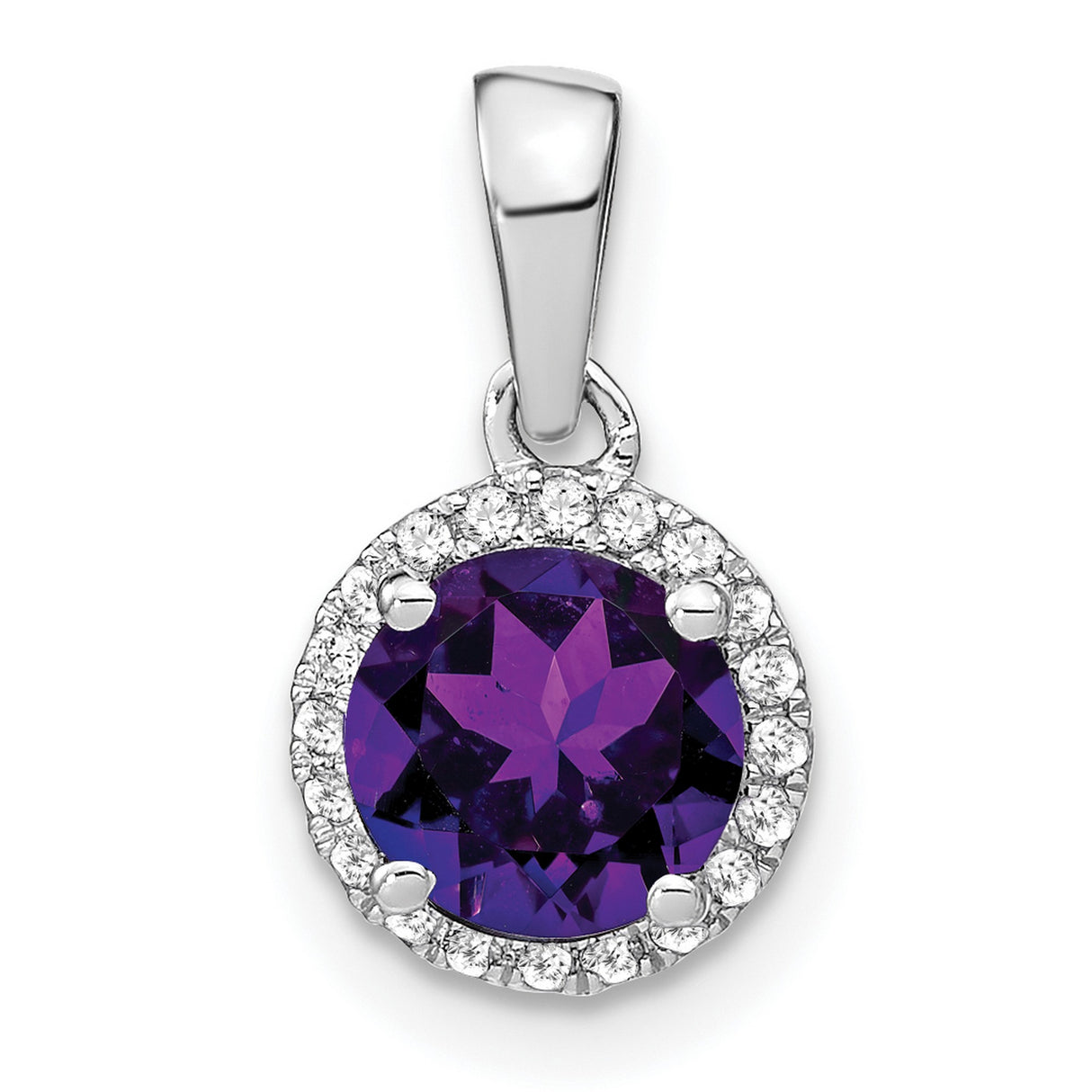 14k White Gold Pendant with Amethyst and Diamond Halo