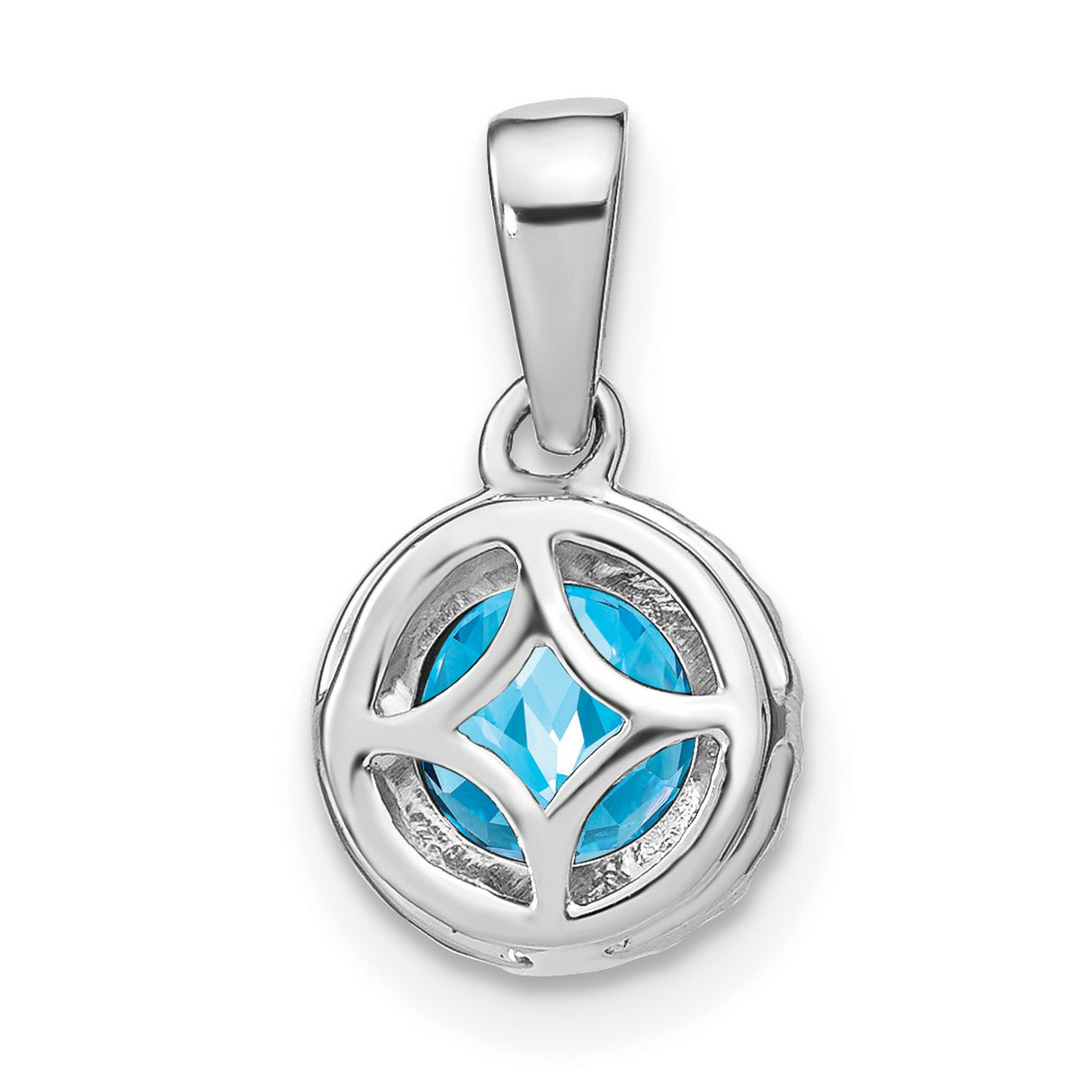 14k White Gold Pendant with Swiss Blue Topaz and Diamond Halo for Women