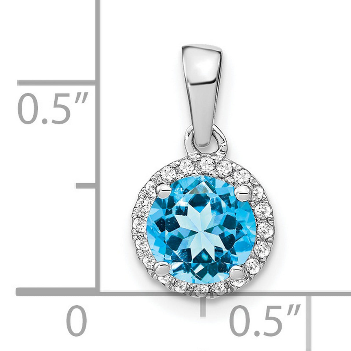 14k White Gold Pendant with Swiss Blue Topaz and Diamond Halo for Women