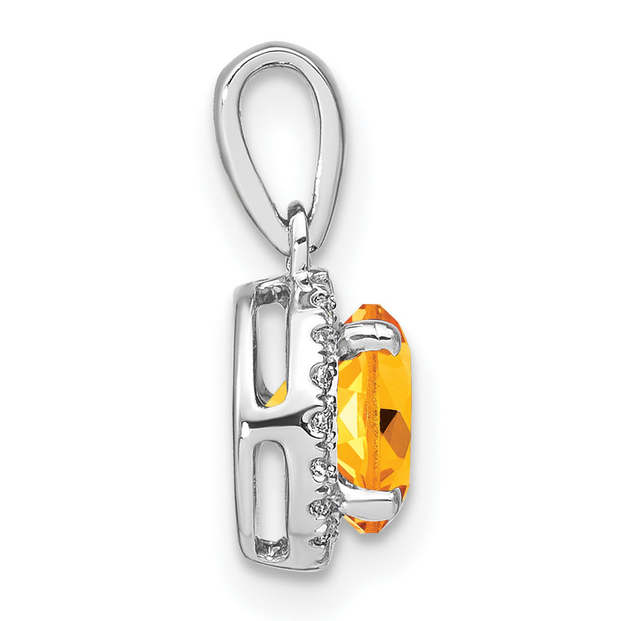 14k White Gold Pendant with Citrine Center and Diamond Halo, Classic Charm Design for Women