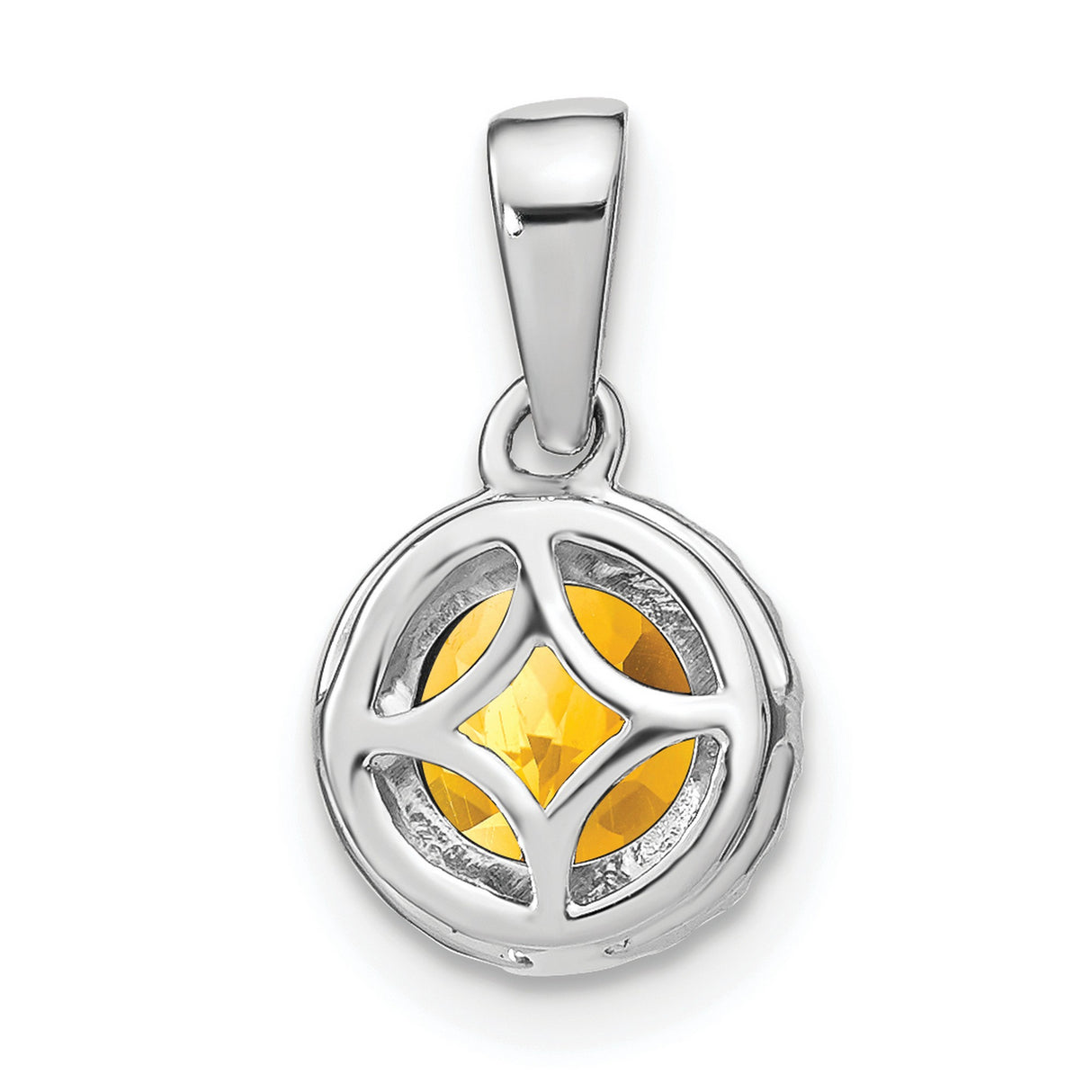 14k White Gold Pendant with Citrine Center and Diamond Halo, Classic Charm Design for Women